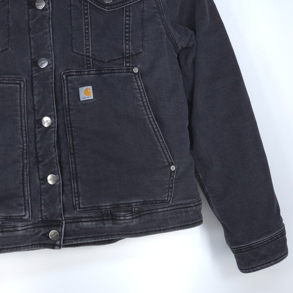 Carhartt Sherpa-Lined Duck Denim Jacket Womens Small 104424/BLK Black Chore Coat - Picture 5 of 16